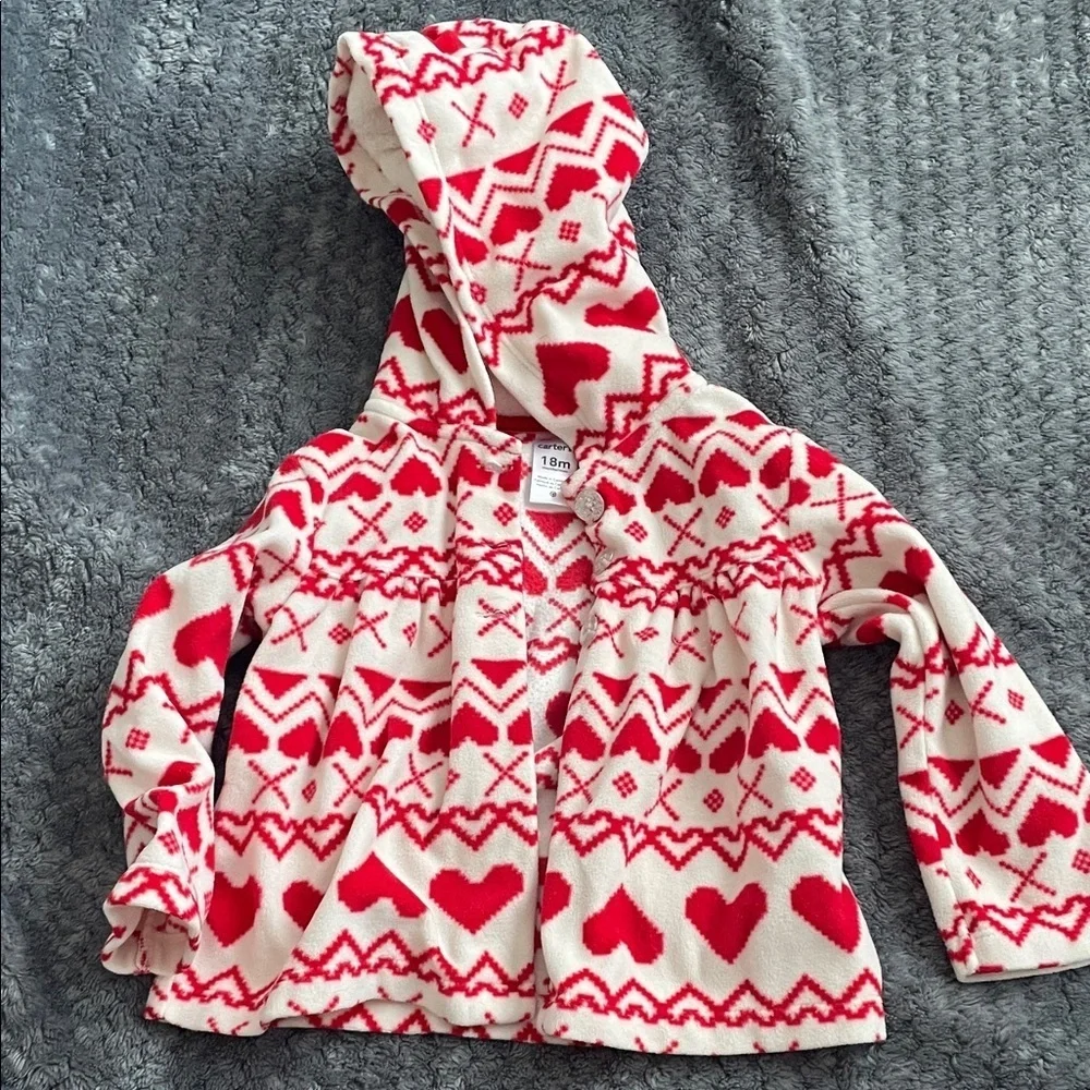 Carter's Red heart and White Hooded Baby Jacket
